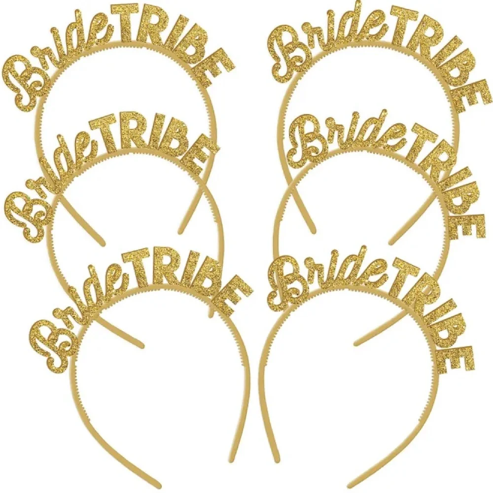 Pack of 6 Gold Glitter Bride Tribe Headband - bachelorette fun party favor